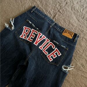 REVICE Dark Blue Jeans with Red Accents